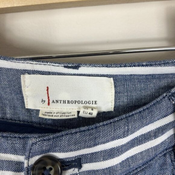 Anthropologie Beachy Striped Wide Leg Linen Blend Size 8 - Picture 6 of 7